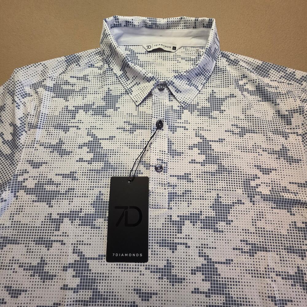 7 Diamonds Euston Performance Golf Polo White Gray Digital Camo Sz XL NWT